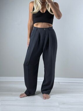 Vintage Jones New York Charcoal Wide-Leg Pleated Trousers